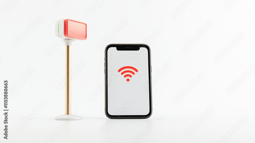 Poster a smartphone displaying a wi-fi symbol next to a modern wireless router, symbolizing connectivity an