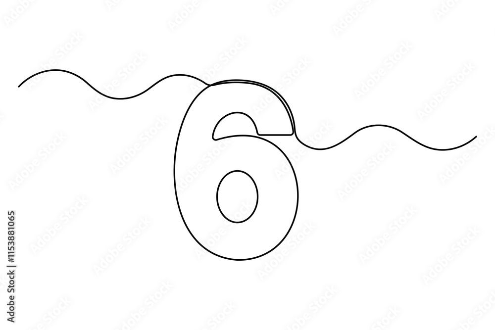 Fototapete Number six continuous one line drawing of number 6. editable One line drawing of number 6 icon. Vector illustration

