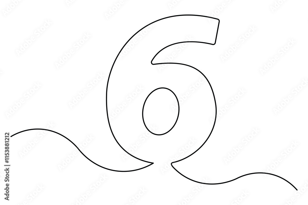 Fototapete number six continuous one line drawing of number 6. editable one line drawing of number 6 icon. vect