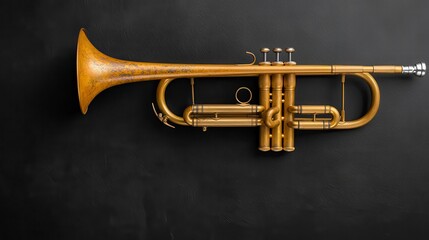 Obraz premium Vintage Brass Trumpet Against Dark Background Showcasing Musical Instrument Craftsmanship and Artistic Design in a Studio Setting