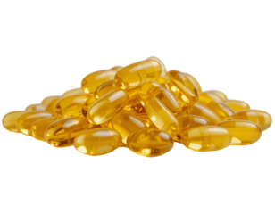 Capsules omega 3 soft gel or oil fish pills isolated on white background. Suitable for marketing or business purposes. PNG file