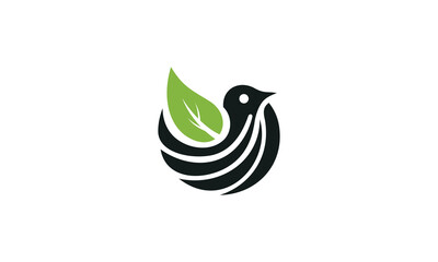 elegant bird silhouette with green leaves representing nature. vector illustration