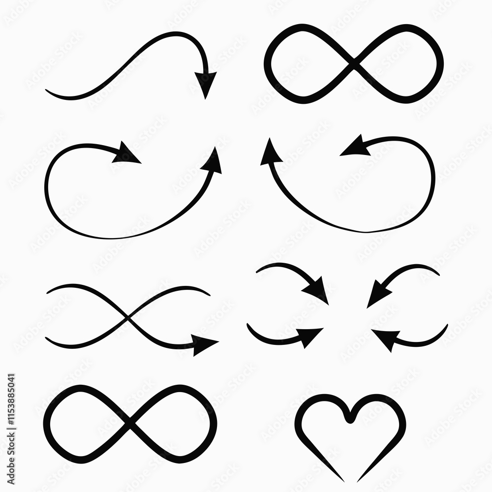 Poster dynamic arrow and love shape vector line art collection.
