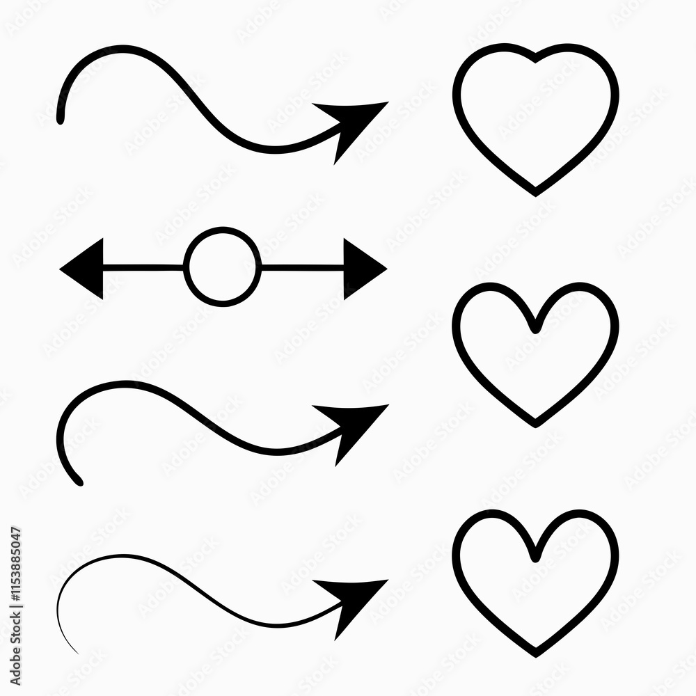 Poster dynamic arrow and love shape vector line art collection.