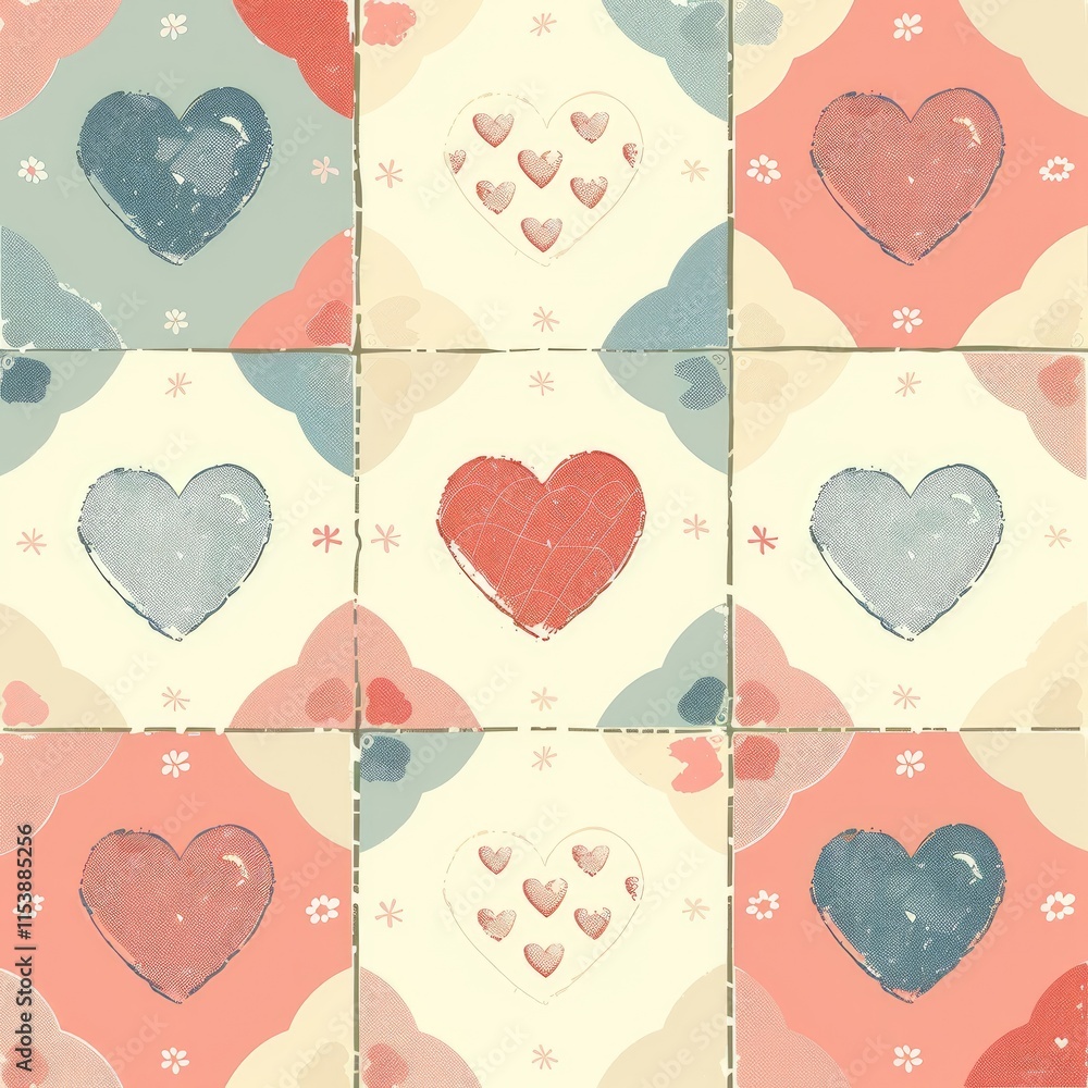 Aufkleber a colorful pattern featuring various heart designs in a grid layout.