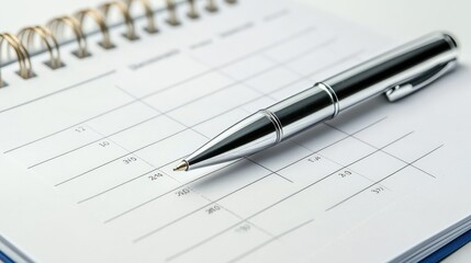 Daily planner with pen on a white background