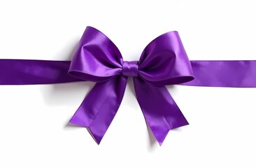 A purple ribbon bow set against a white background