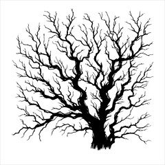 Branches silhouette dead tree silhouette vector. Scary dead tree silhouette illustration