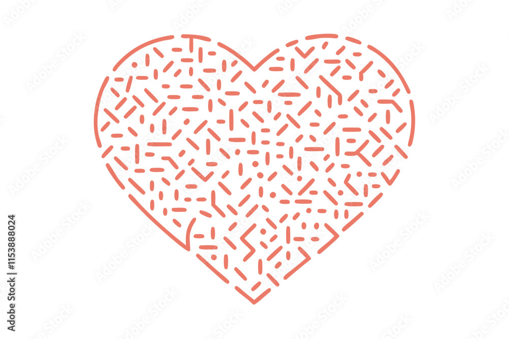 Poster outlined minimal design of heart filled with tiny letters fr with intricate and meaningful elements 