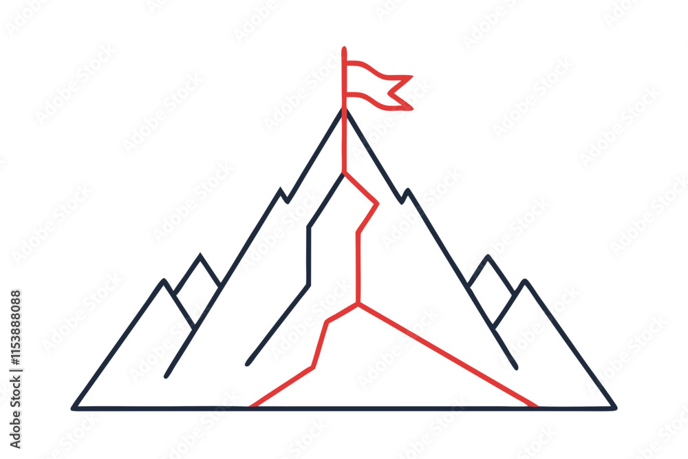 Poster outlined minimal design of mountain where the summit is a si with intricate and meaningful elements 