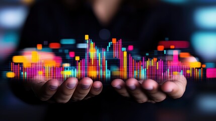 Colorful Data Visualization Concept Displayed on Hands with Blurred Background