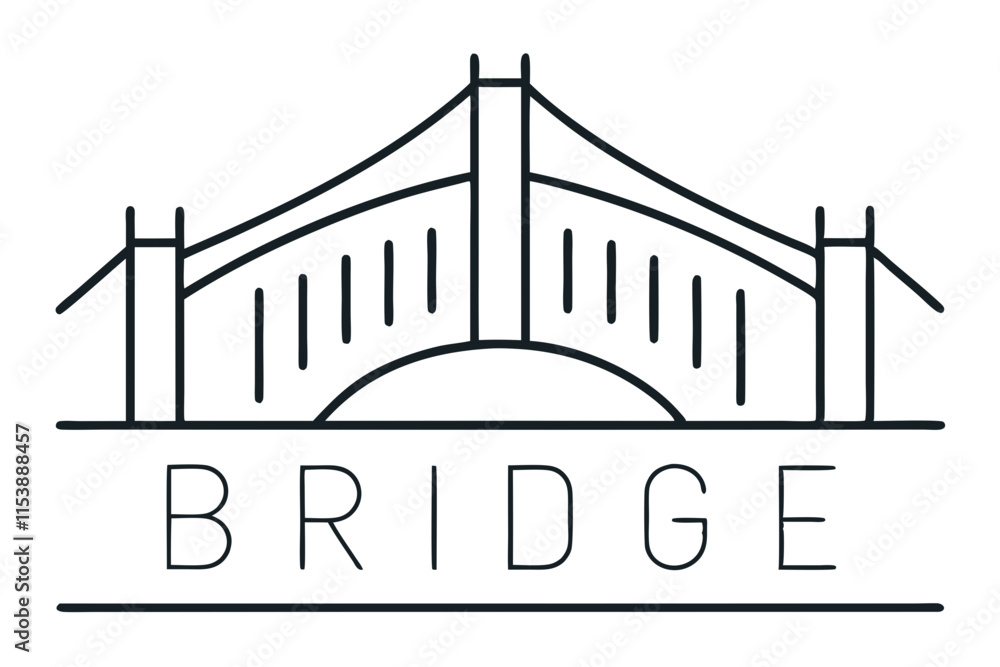 Poster outlined minimal design of bridge with words etched along th with intricate and meaningful elements 