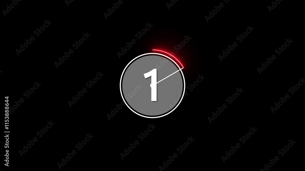 Poster countdown timer with trailing lines rotating counterclockwise, counting from 5 to 0 seconds.