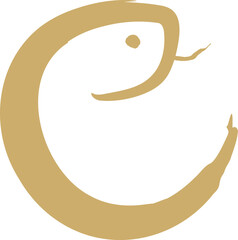 干支「巳」の金の筆文字、ヘビの姿をした手書き漢字のベクターイラスト