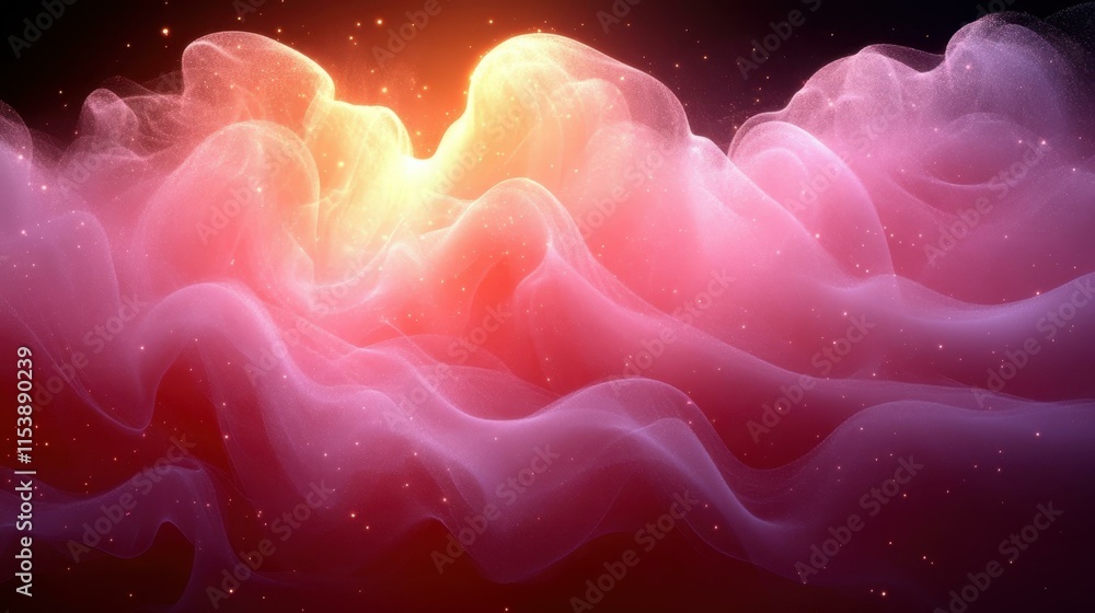Poster abstract pink and orange glowing wave shapes flowing smoothly, digital background for technology, fu