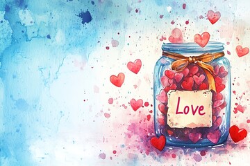 Colorful jar filled with heart shapes, conveying warmth and affe