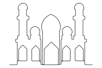 Continuous one line drawing of mosque, ramadan islamic vector illustration
