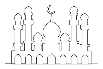 Continuous one line drawing of mosque, ramadan islamic vector illustration
