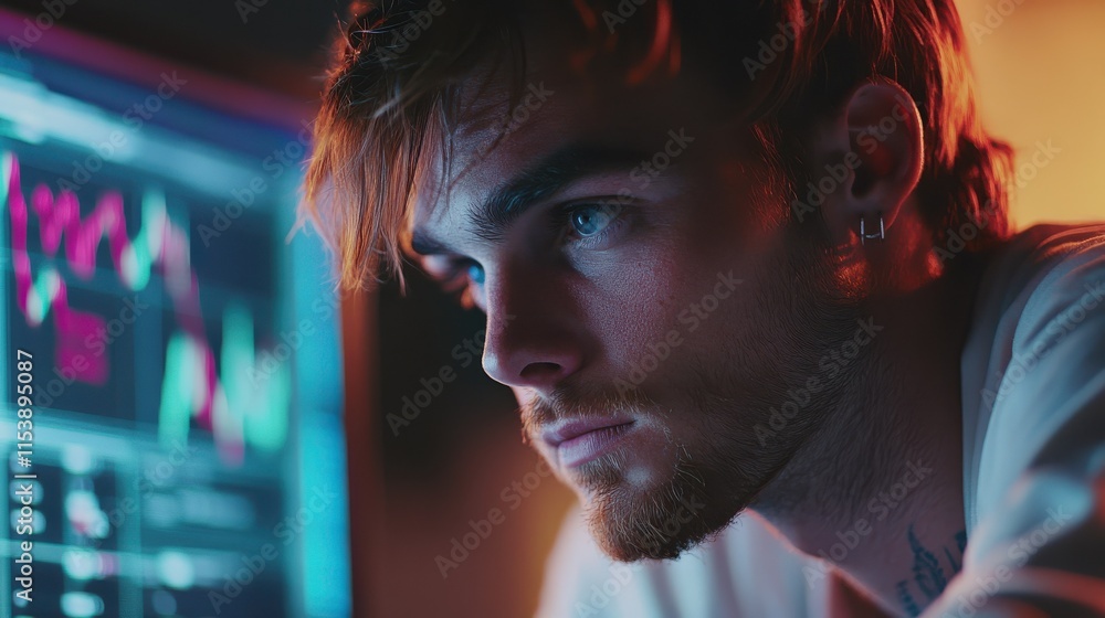 Poster crypto trader investor analyst broker using pc computer analyzing online cryptocurrency exchange sto