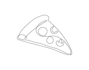 Continuous one line drawing of pizza slice. One line drawing illustration of italian pizza. Fast food, junk food concept single line. Editable outline