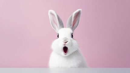 Fototapeta premium cute animal pet rabbit or bunny white color smiling and laughing isolated with copy space for easter background, rabbit, animal, pet, cute, fur, ear, mammal, background, celebration
