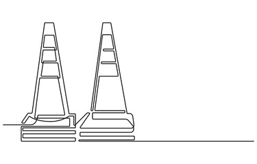 continuous line vector illustration design traffic cone, Road cone continuous one line drawing vector illustration, Traffic cone safety sign icon vector one line continuous drawing