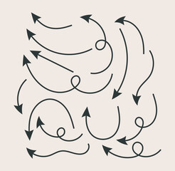 Fototapeta premium A collection of hand-drawn arrow vector icons, ideal for business planning and educational purposes. The set includes various arrow designs, such as circular arrows, rotating arrows