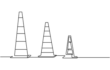 continuous line vector illustration design traffic cone, Road cone continuous one line drawing vector illustration, Traffic cone safety sign icon vector one line continuous drawing