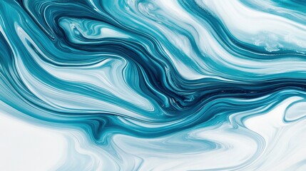 A blue and white abstract painting of some blue and white waves