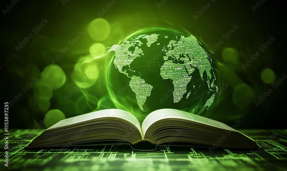 Poster an open book with a glowing globe, symbolizing knowledge and global awareness.