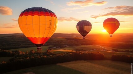 Obraz premium heic Esg fintech Squarespace designer Thumbnail Bandot Wellness retreat Viator Telegram channel Tunetank Glowday Colorful hot air balloons floating gently over green fields during vibrant sunset sky 