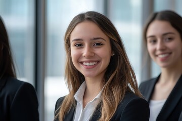 Business people smiling together in modern office environment