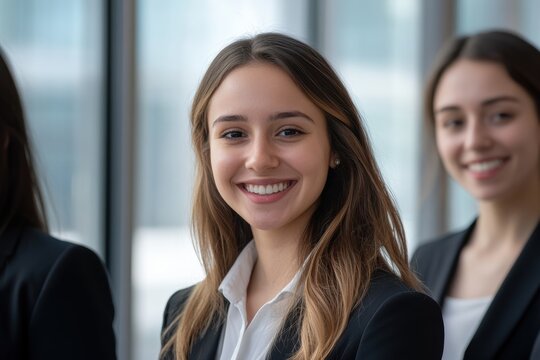 Business people smiling together in modern office environment