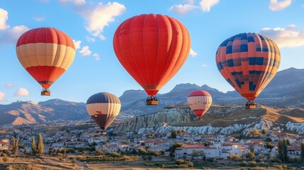 Fototapeta premium Martech saas heic Thumbnail Kubernetes backup Esg fintech etf Telegram channel Internxt 1440 Daily Digest Viator Colorful red and orange hot air balloons floating over Cappadocia town with rocky land