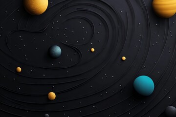 Solar System with Planets and Rings on Black Background, AI generated illustration