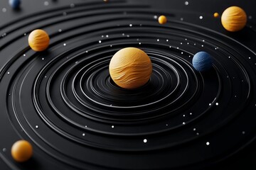 Solar System with Planets and Rings on Black Background, AI generated illustration