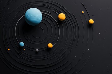 Obraz premium Solar System with Planets and Rings on Black Background, AI generated illustration