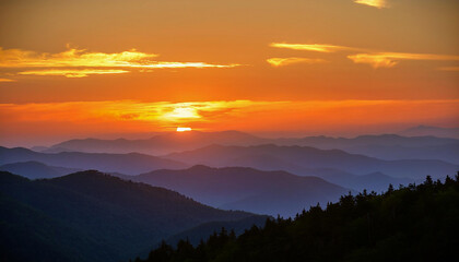 Obraz premium A golden sunset over the Smoky Mountains