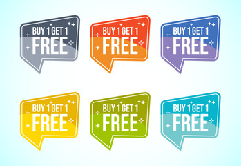 Buy one, get one free special offer label. Sale retail business promotion sticker