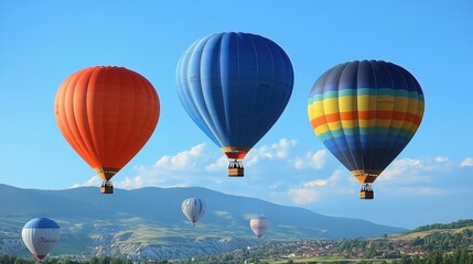Fototapeta premium Colorful hot air balloons Bright balloons soaring above landscape