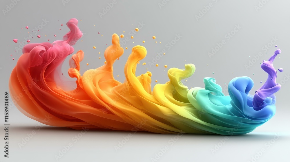 Poster vibrant colorful paint splashes in rainbow sequence swirling dynamically, artistic creative concept 