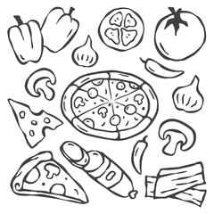 hand drawn doodle pizza vector