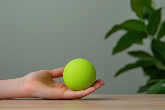 office syndrome concept. A physical therapy session featuring wrist-strengthening exercises with a stress ball