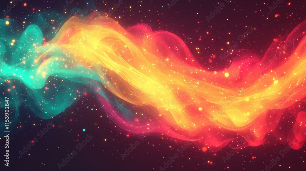 Aufkleber vivid colorful nebula swirl with glowing particles floating in dark space, cosmic background suitabl