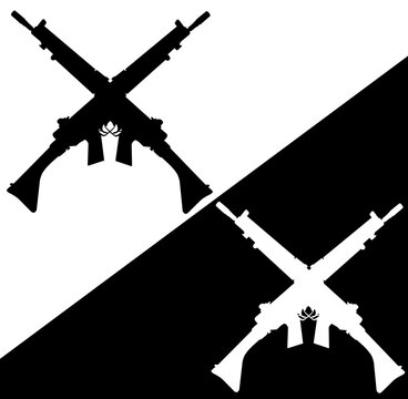 Black silhouette of a sniper rifle on a white background. US army automatic weapons. American military ammunition. Isolated image of a weapon. Vector illustration