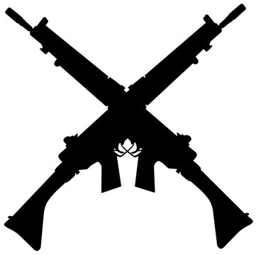 Black silhouette of a sniper rifle on a white background. US army automatic weapons. American military ammunition. Isolated image of a weapon. Vector illustration