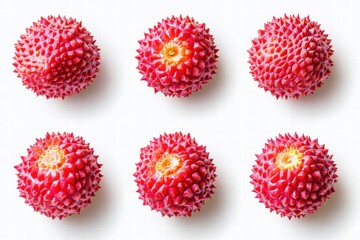 Six Red Lychees on White Background