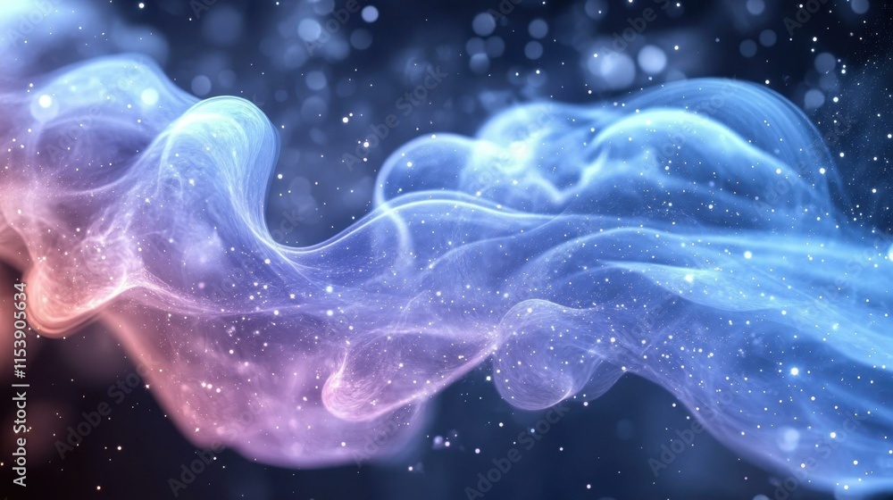 Aufkleber abstract colorful smoke waves with glowing particles floating, creating mystical effect for digital 