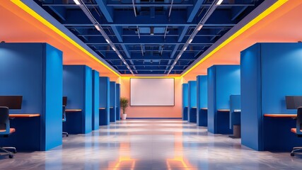 Obraz premium Modern Blue Coworking Space Mockup - 3D Rendering