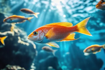 Naklejka premium Vibrant Orange Fish in Underwater Paradise